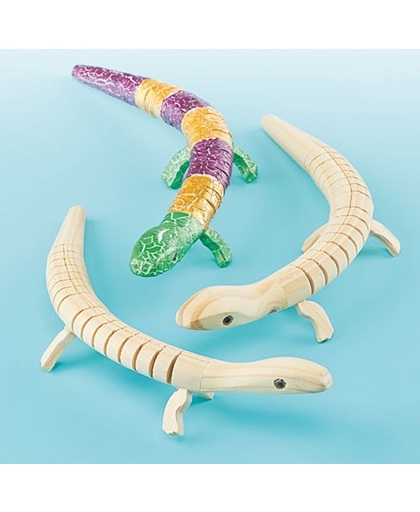 Houten hagedissen - maak ontwerp je eigen speelgoed - creatieve knutselpakket voor kinderen om te schilderen en versieren (3 stuks)