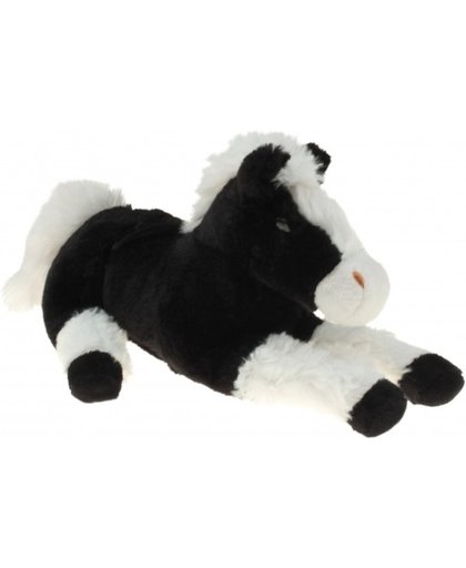 Speelgoed pluche paard/pony zwart met wit 30 cm