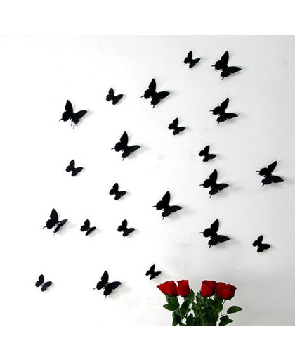 3D vlinder muurstickers - set van 12 - Zwart
