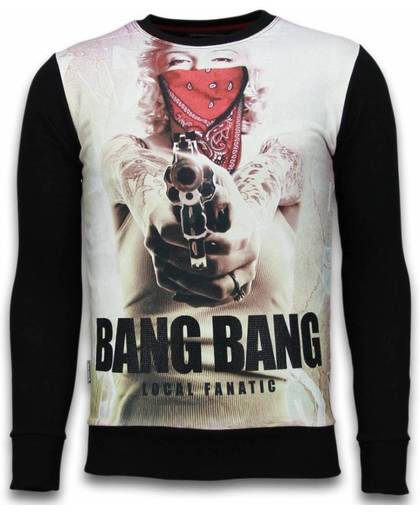 Local Fanatic Monroe Bang Bang - Digital Rhinestone Sweater - Zwart - Maten: XL