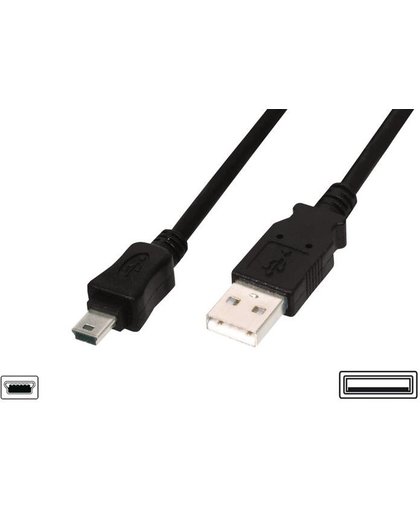 Digitus 1m USB2.0-A/miniUSB2.0-B 1m USB A Mini-USB B Mannelijk Mannelijk Zwart USB-kabel
