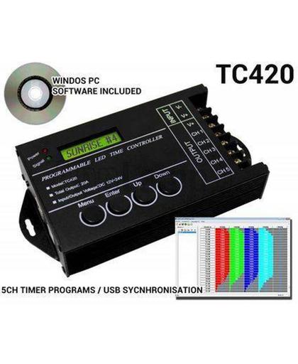 TC420 LED tijd controller 5 kanalen timer, 24 uur sunset shedule tijdsklok