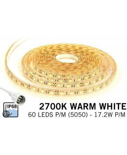 Waterdichte Warm Witte LED strip (IP68) met 300 LED's 12V, 5 meter
