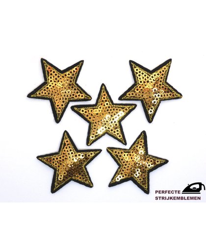 Strijk embleem ‘Glitter sterren goud paillet patch set (5)’ – stof & strijk applicatie