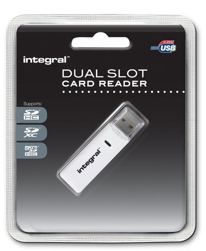 Integral Dual Slot Card Reader USB 2.0 voor SDHC - MicroSDHC / Wit