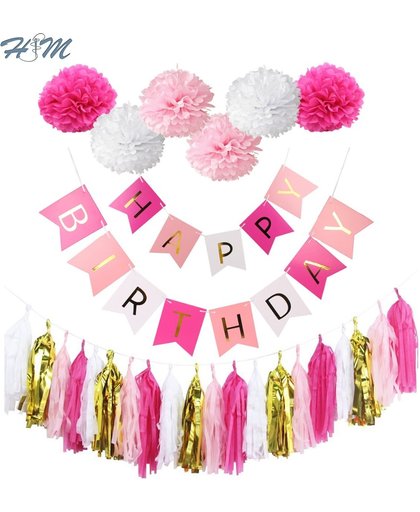 Luxe set verjaardag versiering ROZE - Happy Birthday - Handig en mooi