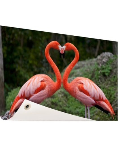 FotoCadeau.nl - Verliefde flamingos vormen hart Tuinposter 200x100 cm - Foto op Tuinposter (tuin decoratie)