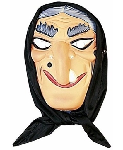 Halloween - Heksen masker grijs haar met hoofddoek