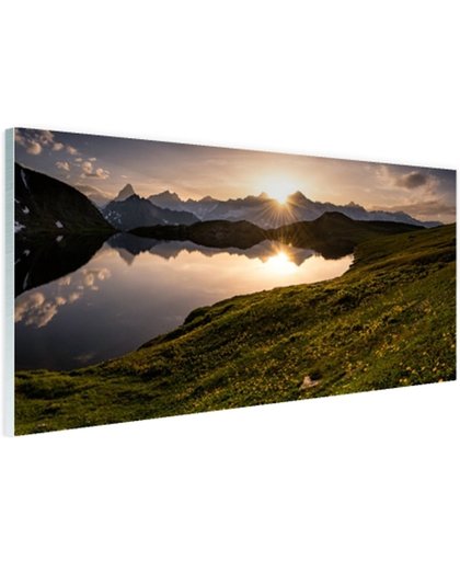 De Zwitserse Alpen bij zonsondergang Glas 180x120 cm - Foto print op Glas (Plexiglas wanddecoratie)