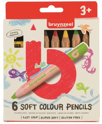 Bruynzeel Kids 6 extra zachte kleurpotloden met slijper