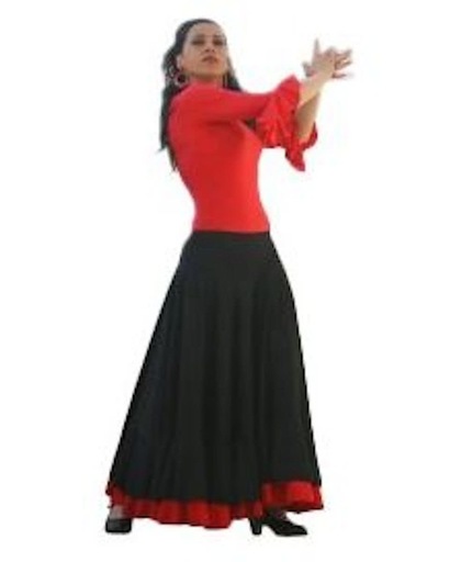 Spaanse Flamenco Rok - Zwart Rode Rand - Maat S - Volwassenen - Verkleed Rok