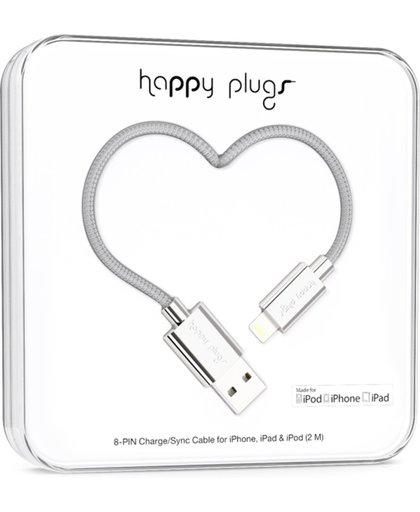 Happy Plugs Lightning laad/synchro kabel 2m zilver