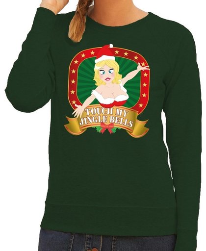 Foute kersttrui / sweater - groen - Touch my Jingle Bells voor dames XL (42)