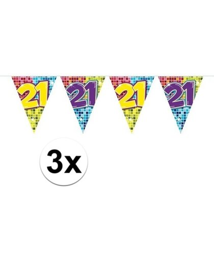 3x Mini vlaggenlijn / slinger - verjaardag 21  jaar - 300 cm