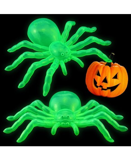 Halloween - Halloween versiering glow in the dark spinnen 14 cm 2x stuks