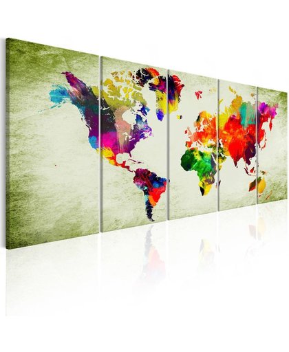 Schilderij - Kleurrijke Continenten - Wereldkaart