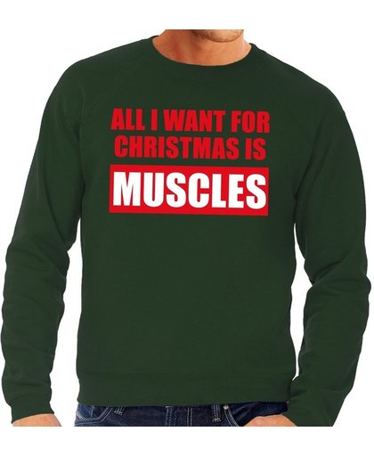 Foute kersttrui / sweater All I Want For Christmas Is Muscles groen voor heren - Kersttruien S (48)
