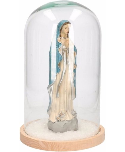 Kerst woondecoratie stolp met biddende Maria beeldje 30 cm