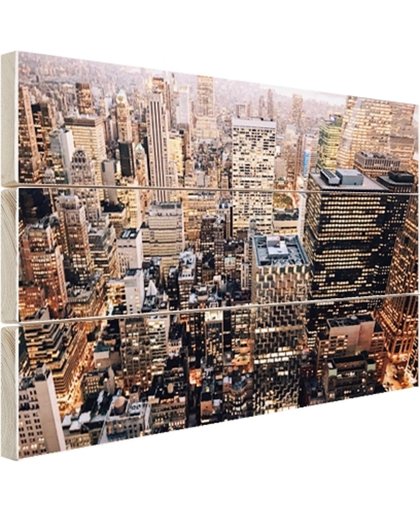 FotoCadeau.nl - Verlicht Manhattan vanaf boven Hout 60x40 cm - Foto print op Hout (Wanddecoratie)