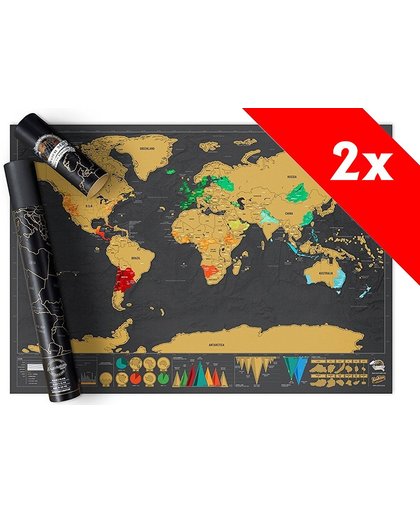 Luxe Grote Wereldkaart Krasposter - Scratch world map (82x60cm) 2 Stuks