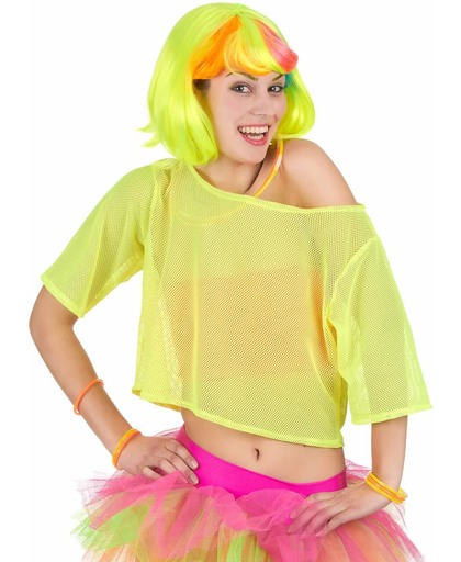 Fluo geel jaren 80 t-shirt voor vrouwen - Verkleedkleding - One size