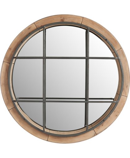 Industry - Spiegel - rond - naturel - houten kader - smeedijzer raster - dia 63x10cm