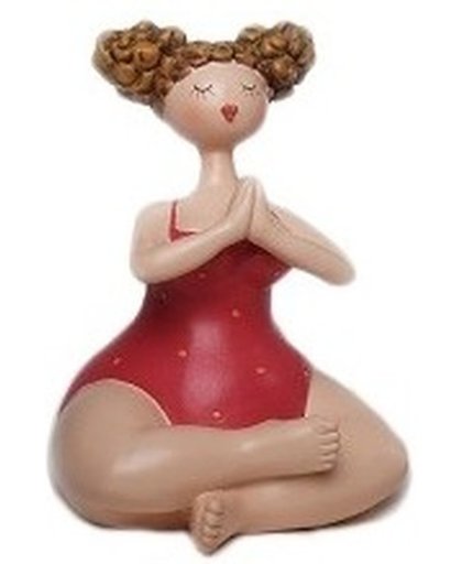 Decoratie beeldje dikke dame in rood badpak - Dikke dames beeldje in yoga pose