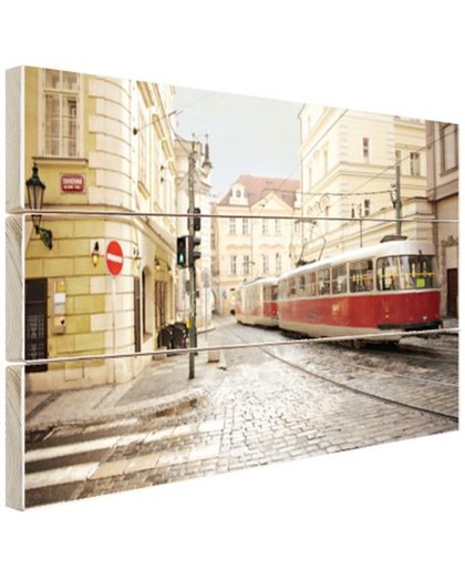 FotoCadeau.nl - Tram in Praag Hout 60x40 cm - Foto print op Hout (Wanddecoratie)
