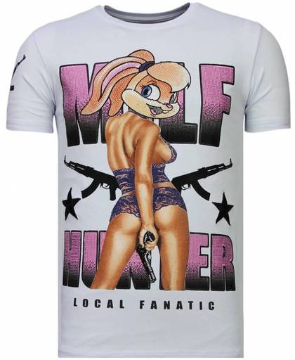 Local Fanatic Milf Hunter - Rhinestone T-shirt - Wit - Maten: XL