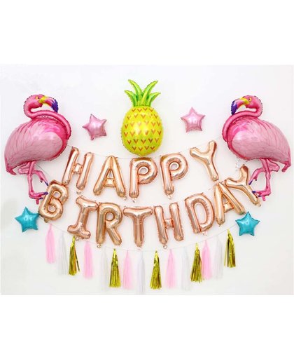 Luxe set verjaardag versiering Hawai - Flamingo - Ananas - Happy Birthday - Handig en mooi