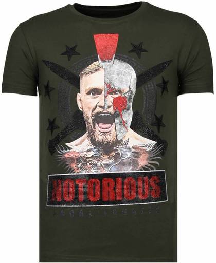 Local Fanatic Notorious Warrior -McGregor Rhinestone T-shirt - Khaki - Maten: XL