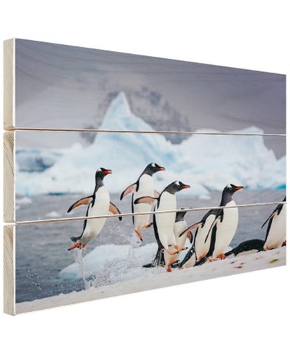 FotoCadeau.nl - Pinguins springen uit het water Hout 80x60 cm - Foto print op Hout (Wanddecoratie)