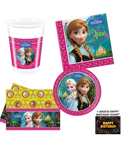 Disney Frozen kinderfeestje versiering tafel pakket 8 personen - Disney Frozen tafelversiering + gratis happy birthday kaart