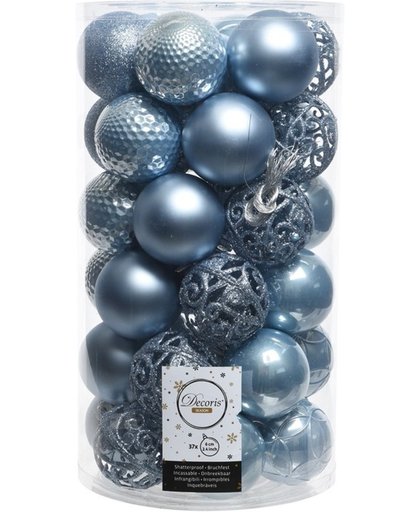 IJsblauwe kerstversiering kerstballenset kunststof 6 cm 36 stuks