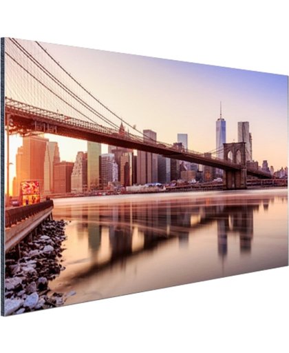 Manhattan vanuit Brooklyn bridge park Aluminium 180x120 cm - Foto print op Aluminium (metaal wanddecoratie)