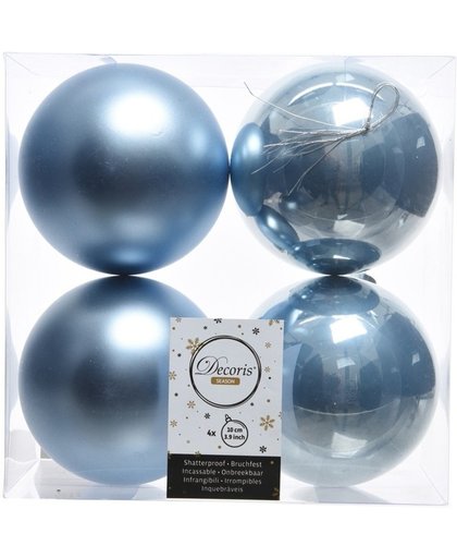 Onbreekbare ijsblauwe kerstballen 10 cm - 8 stuks - kerstversiering