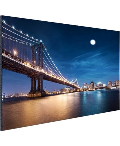 Maanlicht over de brug van Manhattan Aluminium 180x120 cm - Foto print op Aluminium (metaal wanddecoratie)