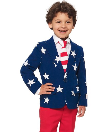 OppoSuits Stars & Stripes Pakken voor Jongens van Hoge Kwaliteit – Stars & Stripes Kostuum bevat Pantalon, Jasje en Stropdas! Maat 92/98