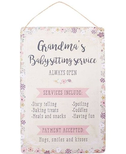 Grandma's Babysitting Service Sign Oma Grootmoeder Oppassen Oppas Bordje Decoratie