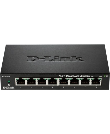 D-Link DES-108 Onbeheerde netwerkswitch Fast Ethernet (10/100) Zwart netwerk-switch