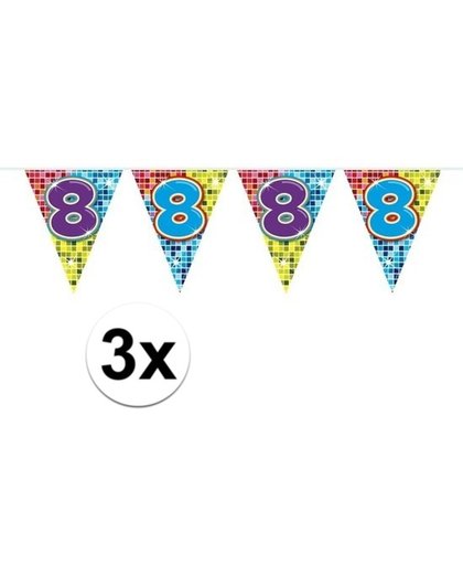 3x  Mini vlaggenlijn / slinger - verjaardag 8 jaar - 300 cm