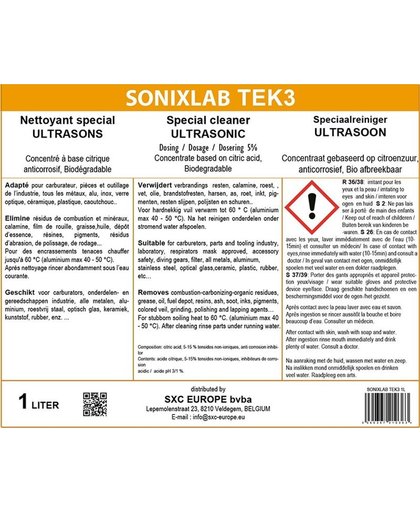 Sonixlab TEK3 speciale mild zure ultrasoon vloeistof ultrasone vloeistof - 5 liter (5x1L)