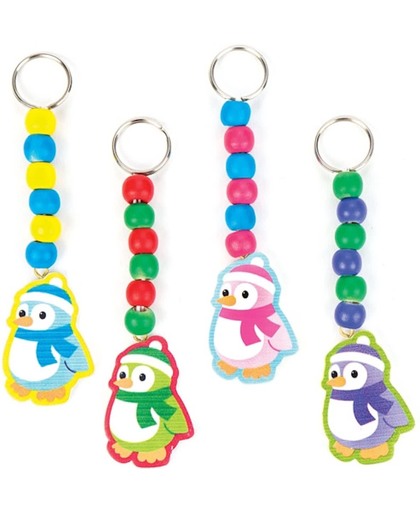 Sleutelhangersets met pinguïn voor kinderen om zelf te maken - Creatieve kerstknutselset voor kinderen (4 stuks per verpakking)