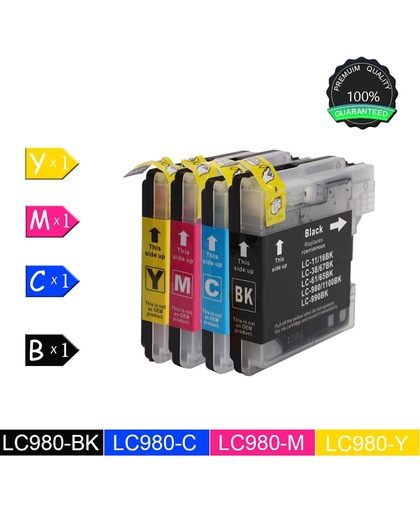 LC980 LC1100 inktcartridges voor Brother MFC-490CW, Brother MFC-5490CN, Brother MFC-5890CN, Brother MFC-5895CW - Zwart / Cyaan / Magenta / Geel (Pack of 4)