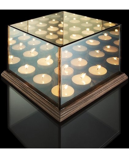 Waxinelichthouder met Spiegelglas -  9 Waxinelichtjes - Geven een Oneindige Verlichting - Sfeerverlichting - Hout & Glas