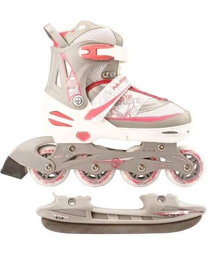 Inline Skate / Schaats Combo - Junior - Semi softboot - Meisjes Inlineskates - Roze / Grijs - Mt 35-38