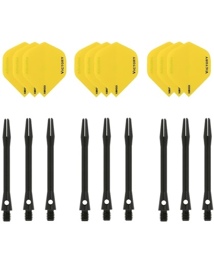Dragon darts - 3 sets - XS100 Poly - Geel - Darts flights - plus 3 sets - aluminium - darts shafts - zwart - medium