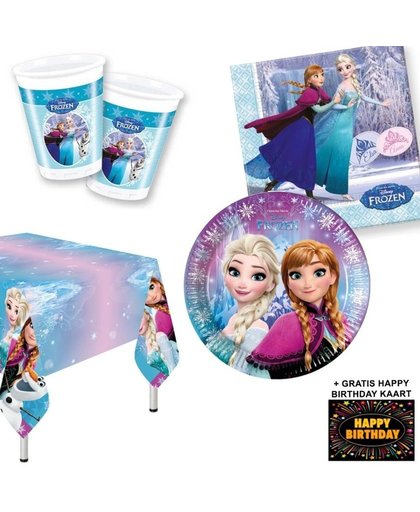 Disney Frozen Ligh kinderfeestje versiering tafel pakket 8 personen - Frozen tafelversiering + gratis happy birthday kaart