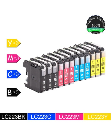 12 Pack Compatibele voor Brother LC223 LC-223 3 Zwart, 3 Cyan, 3 Magenta, 3 Geel voor Brother MFC-J5720DW, MFC-J680DW, MFC-J880DW