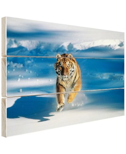 FotoCadeau.nl - Siberische tijger in de aanval Hout 120x80 cm - Foto print op Hout (Wanddecoratie)